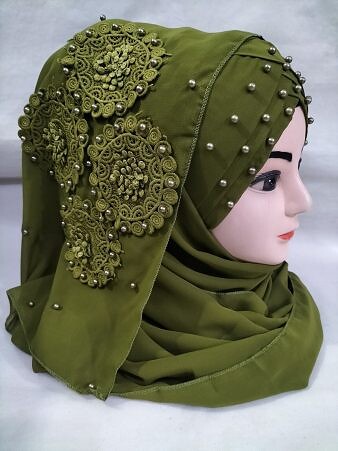 Pearl Ready to Wear with Matching 3D Bunch - Design 2 - Olive Green