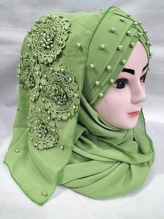 Pearl Ready to Wear with Matching 3D Bunch - Design 2 - Parrot Green