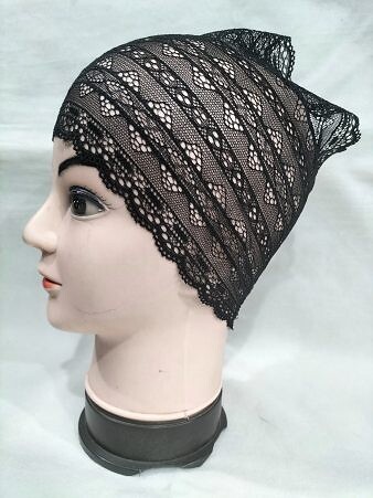 Lace Hijab Band - Black (Design 5)