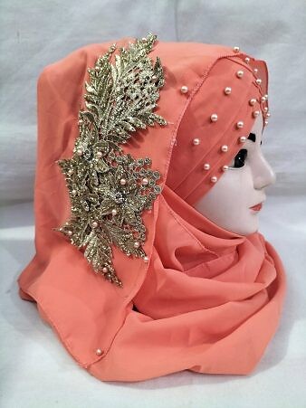 Pearl Ready to Wear with Golden Bunch - Carrot Orange