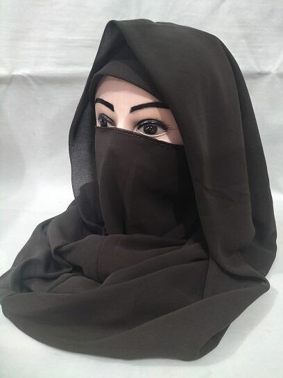 Plain Niqab Ready to Wear - Dark Brown