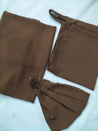 Plain Three Piece Matching Hijab Set - Brown