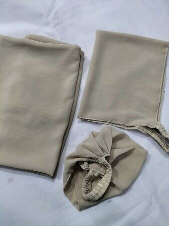 Plain Three Piece Matching Hijab Set - Coffee