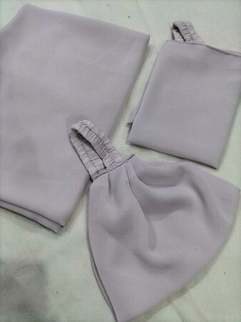 Plain Three Piece Matching Hijab Set - Light Purple