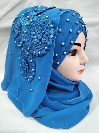 Pearl Ready to Wear with Matching 3D Bunch - Design 2 - Azure Blue Pearl Ready to Wear with Matching 3D Bunch - Design 2 - Azure Blue