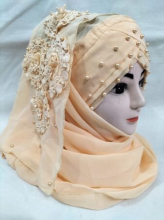 Pearl Ready to Wear with Matching 3D Bunch - Design 2 - Peach