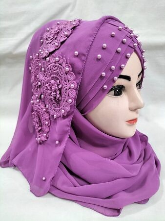 Pearl Ready to Wear with Matching 3D Bunch - Design 2 - Purple