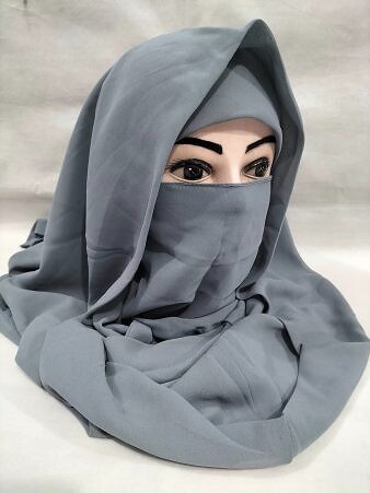 Plain Niqab Ready to Wear - Light Grey