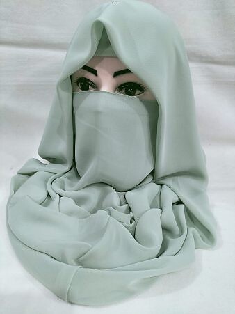 Plain Niqab Ready to Wear - Mint Green