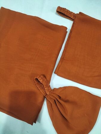 Plain Three Piece Matching Hijab Set - Caramel Brown