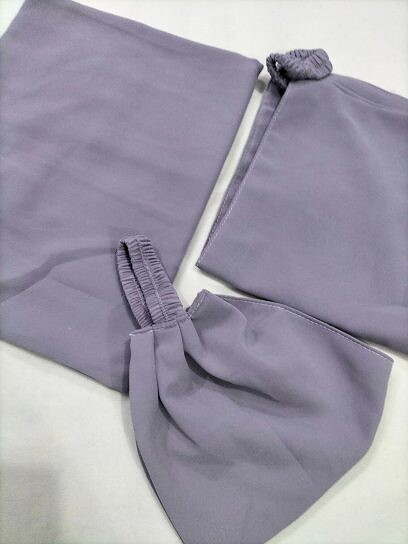 Plain Three Piece Matching Hijab Set - Dirty Purple