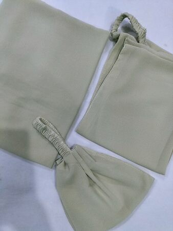 Plain Three Piece Matching Hijab Set - Light Olive Green