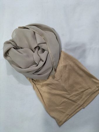 Chiffon Ready to Wear Hijab with Stitched Cap - Coffee