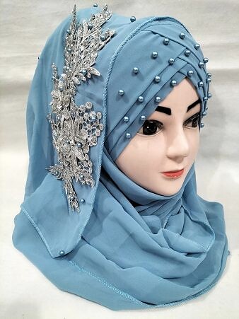 Pearl Floral Ready to Wear with Silver Bunch - Light Blue