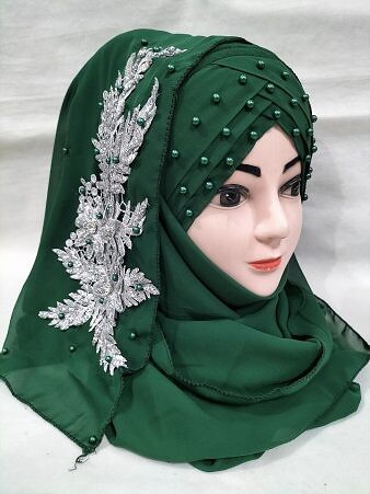 Pearl Floral Ready to Wear with Silver Bunch - Sea Green