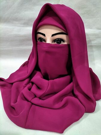 Plain Niqab Ready to Wear - Deep Pink