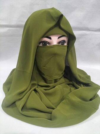 Plain Niqab Ready to Wear - Olive Green