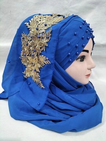 Pearl Ready to Wear with Golden Bunch - Design 2 - Azure Blue Pearl Ready to Wear with Golden Bunch - Design 2 - Azure Blue