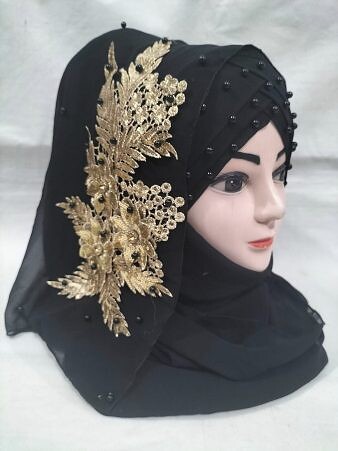 Pearl Ready to Wear with Golden Bunch - Design 2 - Black