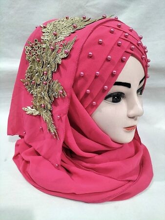 Pearl Ready to Wear with Golden Bunch - Design 2 - Deep Pink
