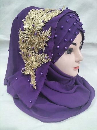 Pearl Ready to Wear with Golden Bunch - Design 2 - Eggplant