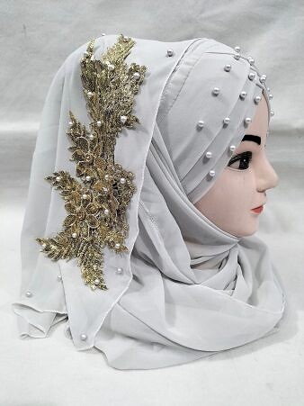 Pearl Ready to Wear with Golden Bunch - Design 2 - Grey