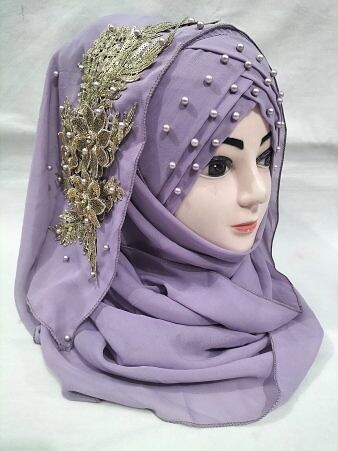 Pearl Ready to Wear with Golden Bunch - Design 2 - Purple