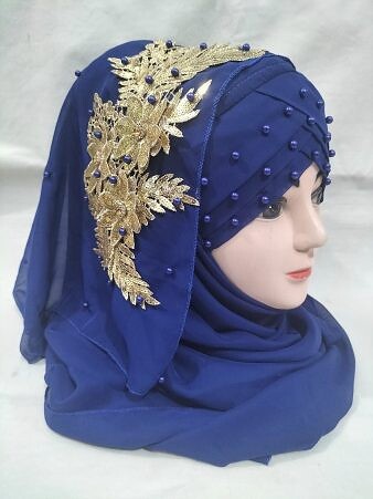 Pearl Ready to Wear with Golden Bunch - Design 2 - Royal Blue