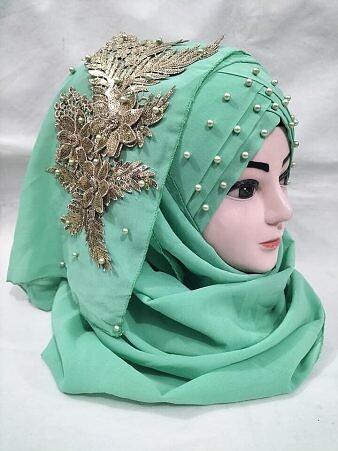 Pearl Ready to Wear with Golden Bunch - Design 2 - Turquoise