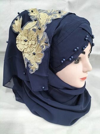 Pearl Ready to Wear with Golden Bunch for Kids - Navy Blue