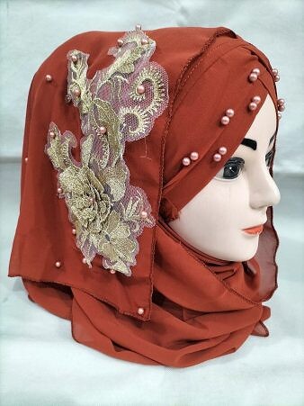 Pearl Ready to Wear with Golden Bunch for Kids - Rust