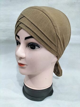 Plain Criss Cross Tie Back Bonnet - Coffee
