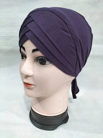 Plain Criss Cross Tie Back Bonnet - Eggplant