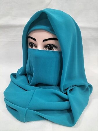 Plain Niqab Ready to Wear - Peacock Blue