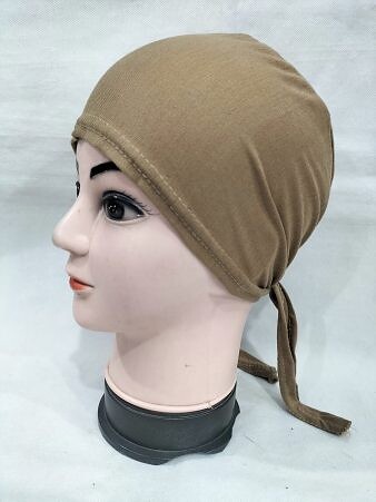 Plain Tie Back Bonnet Cap - Coffee
