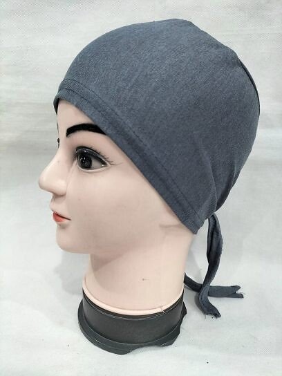 Plain Tie Back Bonnet Cap - Dark Grey