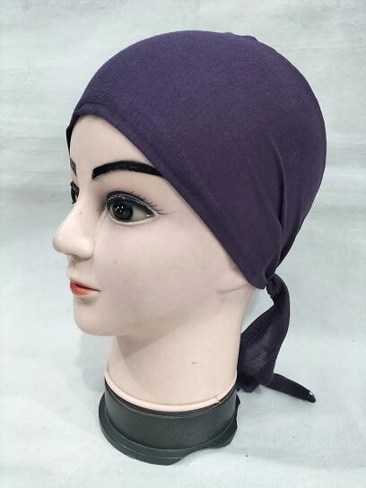 Plain Tie Back Bonnet Cap - Eggplant