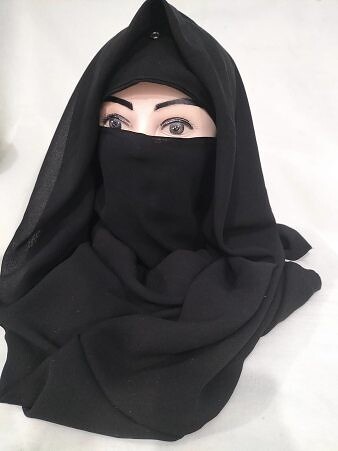 Plain Niqab Ready to Wear - Jet Black in Formal Chiffon