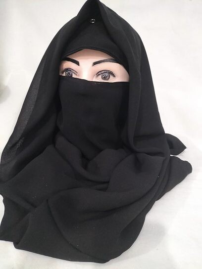 Plain Niqab Ready to Wear - Jet Black in Formal Chiffon