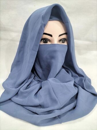 Plain Niqab Ready to Wear - Denim Blue