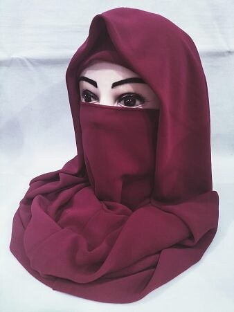 Plain Niqab Ready to Wear - Maroon