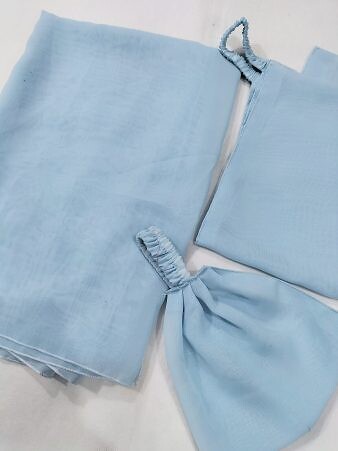 Plain Three Piece Matching Hijab Set - Light Blue
