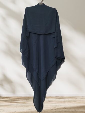 Three Layer Khimar with Niqab Ready to Wear - Dark Navy Blue