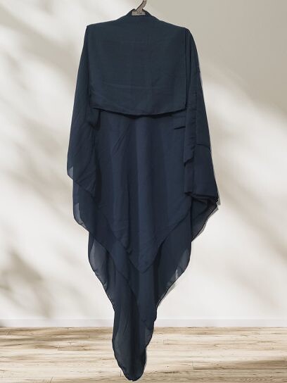 Three Layer Khimar with Niqab Ready to Wear - Dark Navy Blue