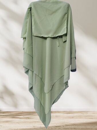 Three Layer Khimar with Niqab Ready to Wear - Pistachio Green