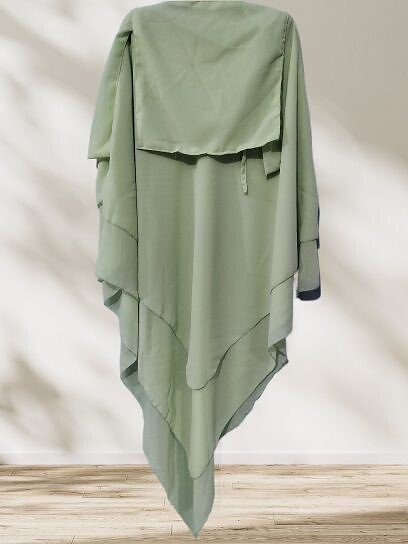 Three Layer Khimar with Niqab Ready to Wear - Pistachio Green
