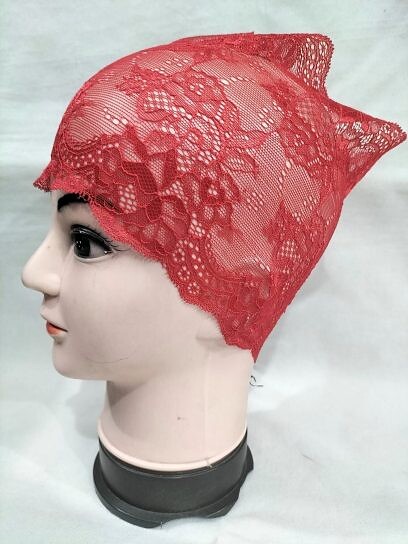 Lace Hijab Band - Bright Red