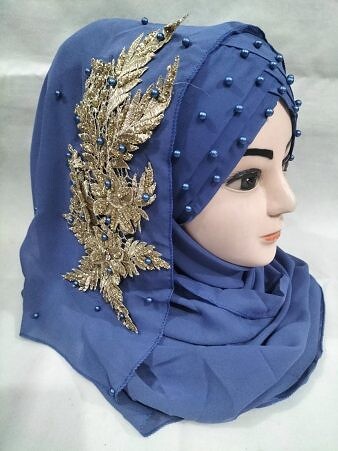 Pearl Ready to Wear with Golden Bunch - Denim Blue