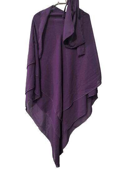 Three Layer Khimar with Niqab Ready to Wear - Eggplant