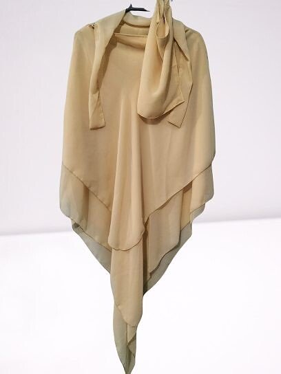 Three Layer Khimar with Niqab Ready to Wear - Fawn